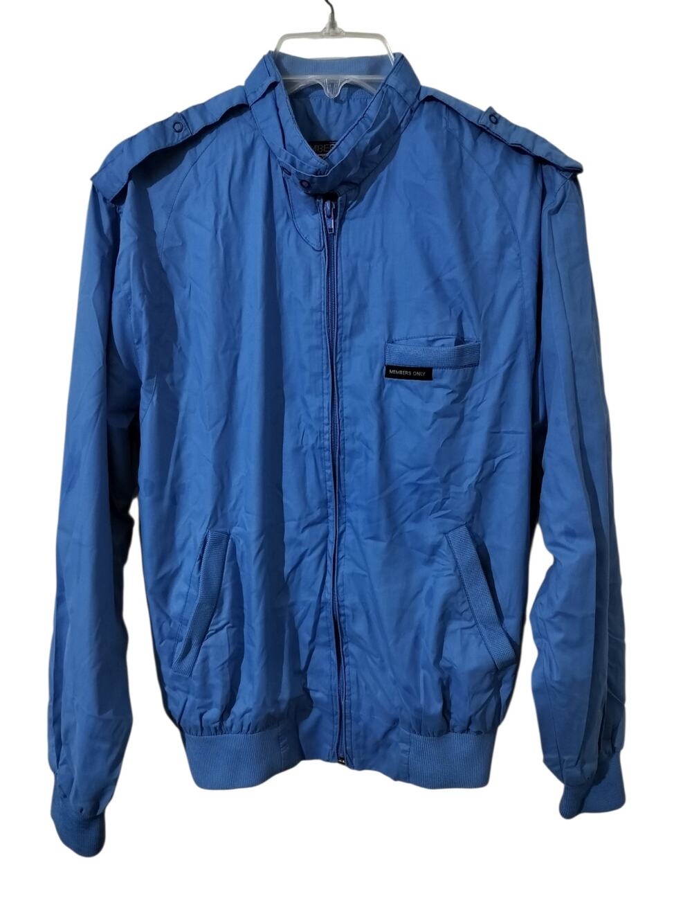 6173)Vtg 80s Members Only Iconic Racer Snap Tab Throat Latch Zip Up Jacket S?